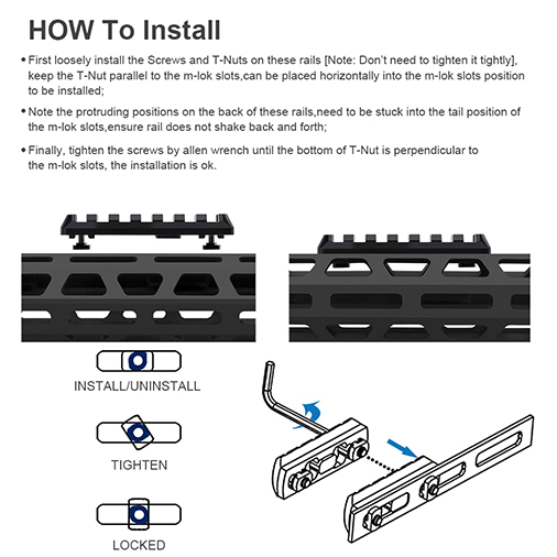 M-LOK Rail Section, 5-Slot 7-Slot 13-Slot Aluminum Picatinny Rail for Mlok Compatible Systems with 3 Allen Wrench, 12 T-Nuts and 12 Screws