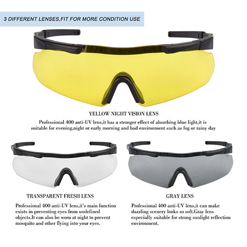 Tactical Eyewear 3 Interchangeable Lenses Outdoor Unisex Shooting Glasses