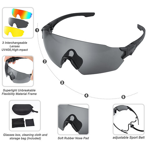 Shooting Glasses for Men and Women Anti Fog Z87 and Safety Glasses Sport Sunglasses Tactical Interchangeable lenses with Case, UV Eye Protection