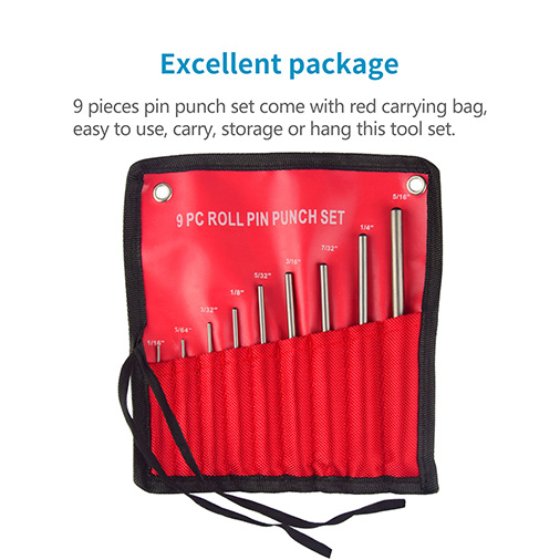 Feyachi Roll Pin Punch Set with Storage Pouch 9 Piece Steel Removal Tool Kit