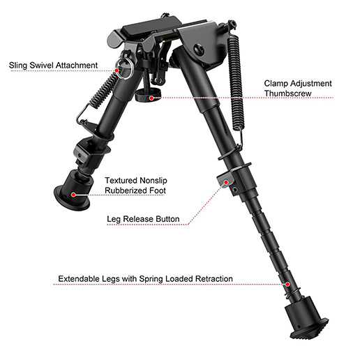 2 in 1 Bipod 6 Inch to 9 Inch Adjustable Rifle Bipod with MLOK Adapter