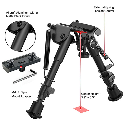 2 in 1 Bipod 6 Inch to 9 Inch Adjustable Rifle Bipod with MLOK Adapter