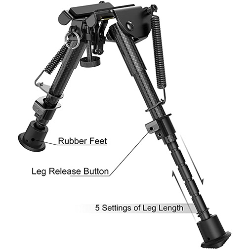 Carbon Fiber 6inch-9inch Rifle Bipod with Picatinny Adapter, Carbon Bipod for Hunting and Shooting