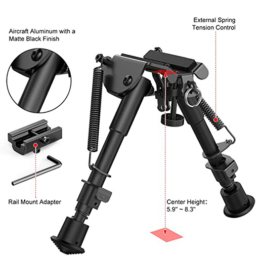 2 in 1 Bipod 6 Inch to 9 Inch Adjustable Height Rail Mount Adapter Included