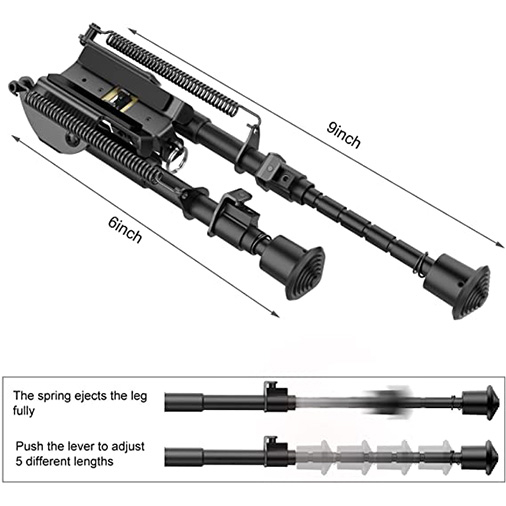 2 in 1 Bipod 6 Inch to 9 Inch Adjustable Height Rail Mount Adapter Included