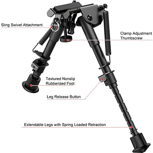 2 in 1 Bipod 6 Inch to 9 Inch Adjustable Height Rail Mount Adapter Included