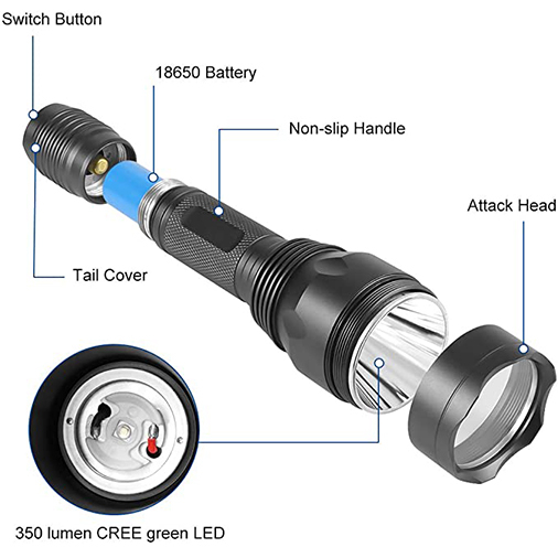 Rechargeable Tactical Flashlight 350 Yards Green Hunting Flashlight with Universal Picatinny Rail Mount Remote Pressure Switch for Long Distance Night Hunting