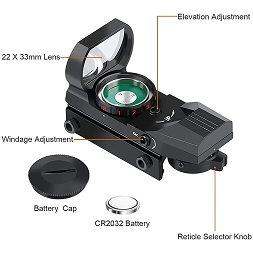 Feyachi Reflex Sight - Adjustable Reticle (4 Styles) Both Red and Green in one Sight