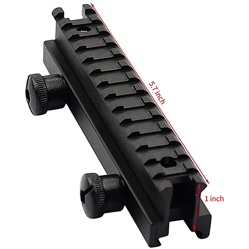 1" Picatinny Riser Mount w or See Through Hole for Scopes and Optics, 5.71" Long, 14 Slot，Black