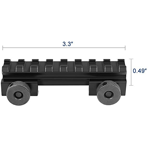 Low Profile Picatinny Rail, Riser Mount with See Through Hole for Scopes, Optics and Red Dots, 0.5'' High, 3.35'' Long, 8 Slot