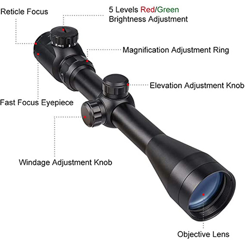 Feyachi Tactical Rifle Scope 3-9x40 Rangefinder Red and Green Illuminated Reticle Optics Hunting Scope