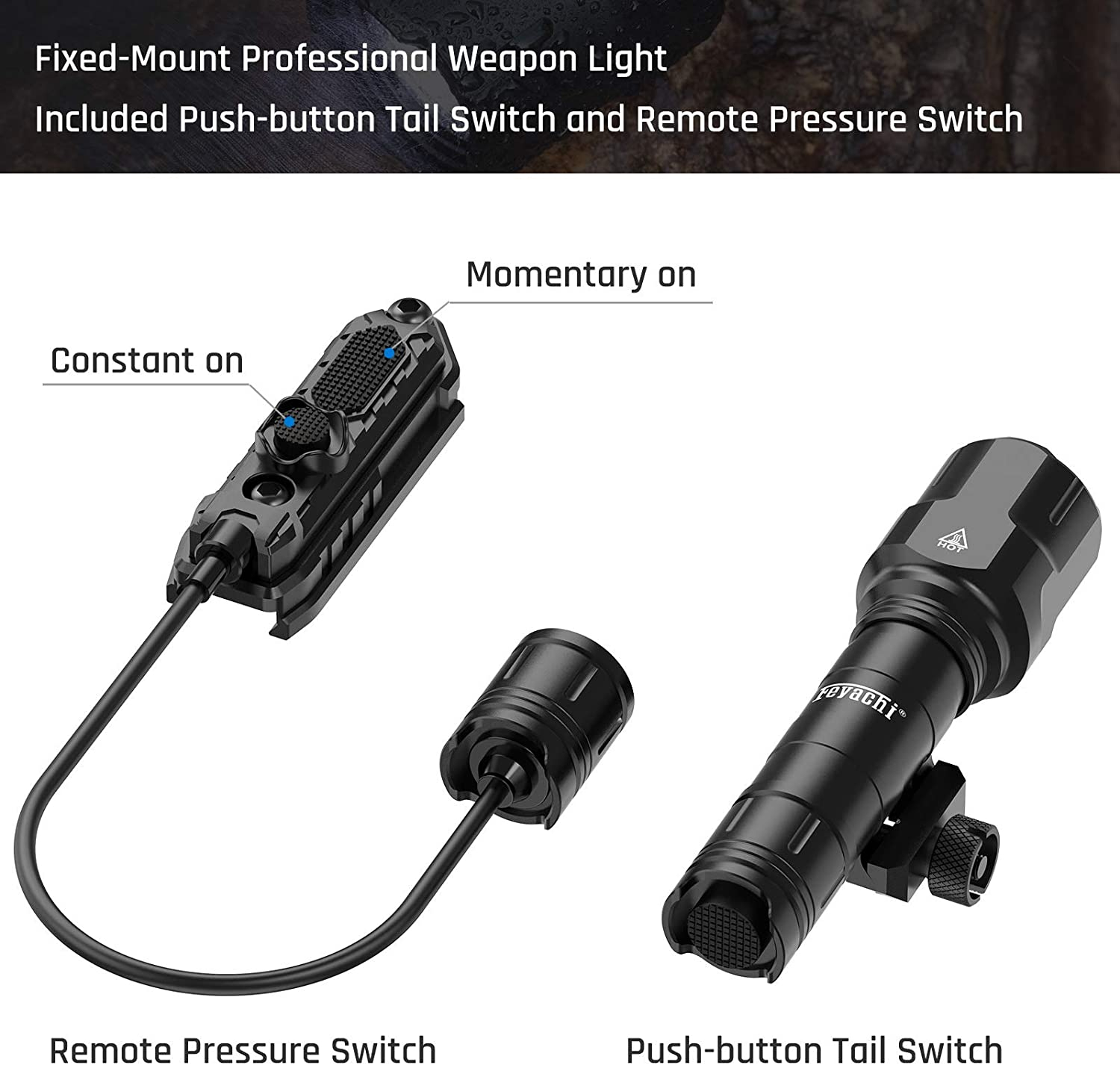 Feyachi WL25 Professional Tactical Flashlight 1200 Lumen LED Weapon Light with Pressure Switch, 3 Modes - High, Low, Strobe, USB Rechargeable Battery, Fixed Picatinny Rail Mount