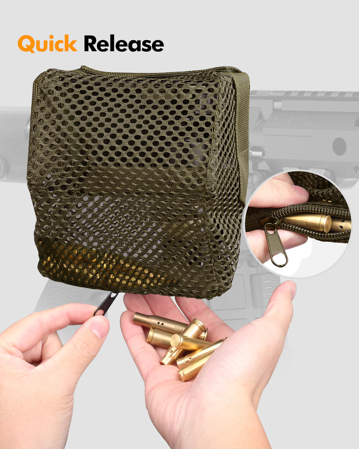 Feyachi SC80 Sand Brass Catcher for AR15 Thickened Nylon Cartridge Casing Shell Catcher Net with Quick Release Zipper, Picatinny Rail Mount