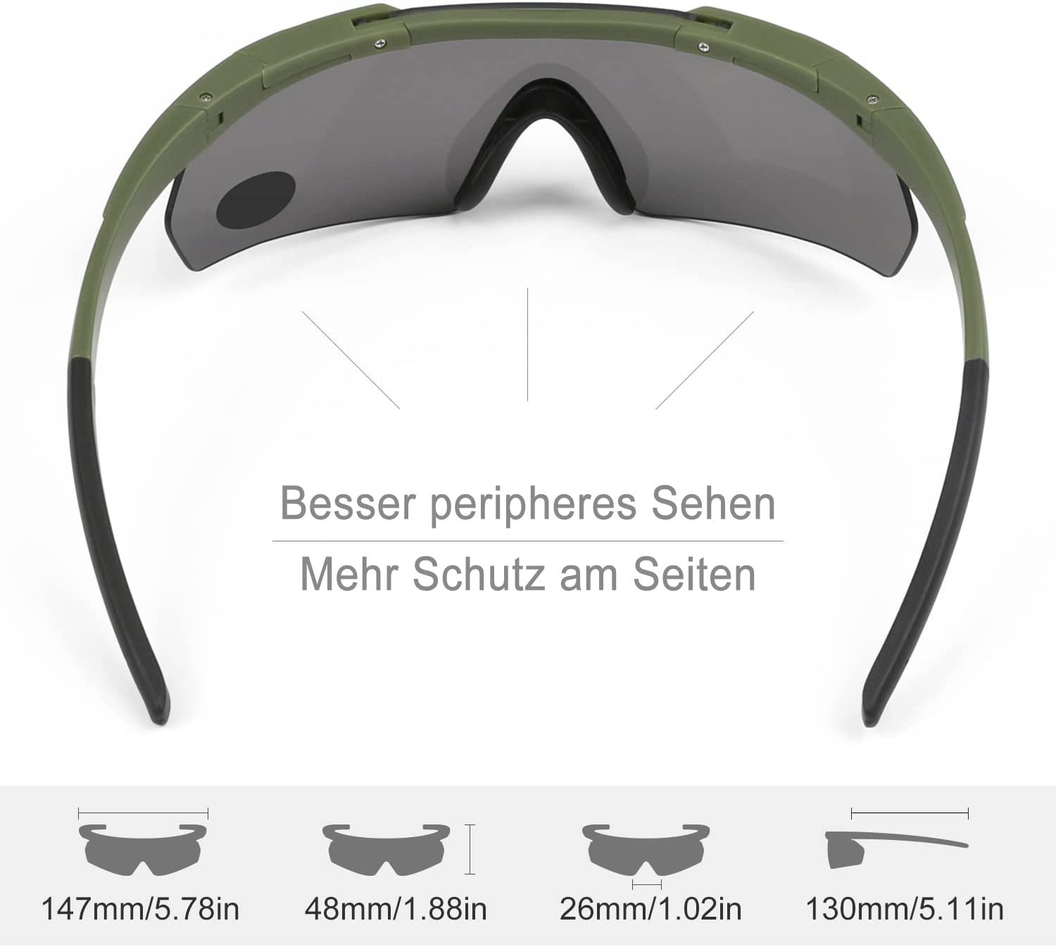 Feyachi Schießbrille mit 3 austauschbaren Gläsern, schlagfester Augenschutz, verstellbar feyachi Black Armygreen Khaki Black-Armygreen-Khaki-