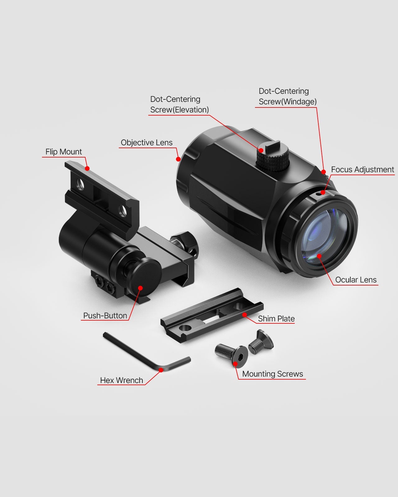 Feyachi M40 3X Red Dot Magnifier with Flip to Side Mount, Focus Adjustment, Windage & Elevation Adjustable, 37/40MM Height