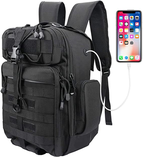 Everyday Carrying BackPack: USB Headphone Jack Design - Inside Pocket for Placing Your Mobile Charger, Convenient to Listen Music or Charger Your Phone When You're Walking. Compact Size Military Molle Bag:【16* 12 * 6 inch】It's a Lightweight Compact Assault Pack, Not Very Bulkly But Enough for Carrying All of Your Things And Keeps You Organized for Any Adventures with a Variety of Compartments. Fishing Tackle Backpack: with Particular Side Pocket and Bottom Pocket Design to Store Rods, Pliers etc. Great for Fishing or Daily Carry Usage. Durable Water Resistant Tactical Backpack: XAegis Amry Backpack is Made of High Density 600D Nylon, Durable and Water-resistant,with Solid Double Zippers and Quality Stitchings.We provide 100% SATISFACTION WARRANTY - 30 days money back guarantee, 12 months warranty. Versatile EDC Bag: One Bag for You From Casual to Tactical, It Can Be Used as Range Bag, Hunting Backpack, Fishing Backpack, Bug Out Bag, Army Bag, Trekking Backpack or Day Pack.