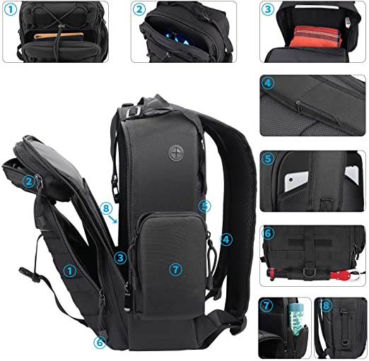 Everyday Carrying BackPack: USB Headphone Jack Design - Inside Pocket for Placing Your Mobile Charger, Convenient to Listen Music or Charger Your Phone When You're Walking. Compact Size Military Molle Bag:【16* 12 * 6 inch】It's a Lightweight Compact Assault Pack, Not Very Bulkly But Enough for Carrying All of Your Things And Keeps You Organized for Any Adventures with a Variety of Compartments. Fishing Tackle Backpack: with Particular Side Pocket and Bottom Pocket Design to Store Rods, Pliers etc. Great for Fishing or Daily Carry Usage. Durable Water Resistant Tactical Backpack: XAegis Amry Backpack is Made of High Density 600D Nylon, Durable and Water-resistant,with Solid Double Zippers and Quality Stitchings.We provide 100% SATISFACTION WARRANTY - 30 days money back guarantee, 12 months warranty. Versatile EDC Bag: One Bag for You From Casual to Tactical, It Can Be Used as Range Bag, Hunting Backpack, Fishing Backpack, Bug Out Bag, Army Bag, Trekking Backpack or Day Pack.