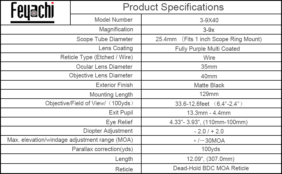 Feyachi Falcon 3-9x40mm Rifle Scope